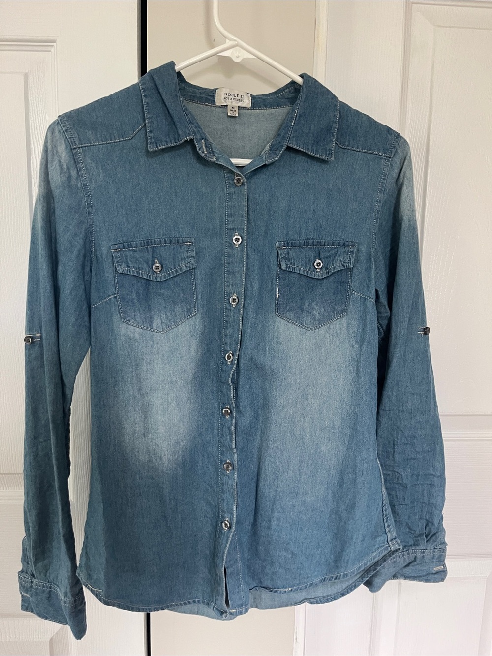 Noble U Washed Blue Denim Button-Down Shirt